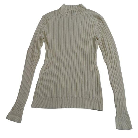 Cato Ribbed Mock Neck Cream Knit Top Sweater Women Size M Fitted Casual Layering - Picture 1 of 10